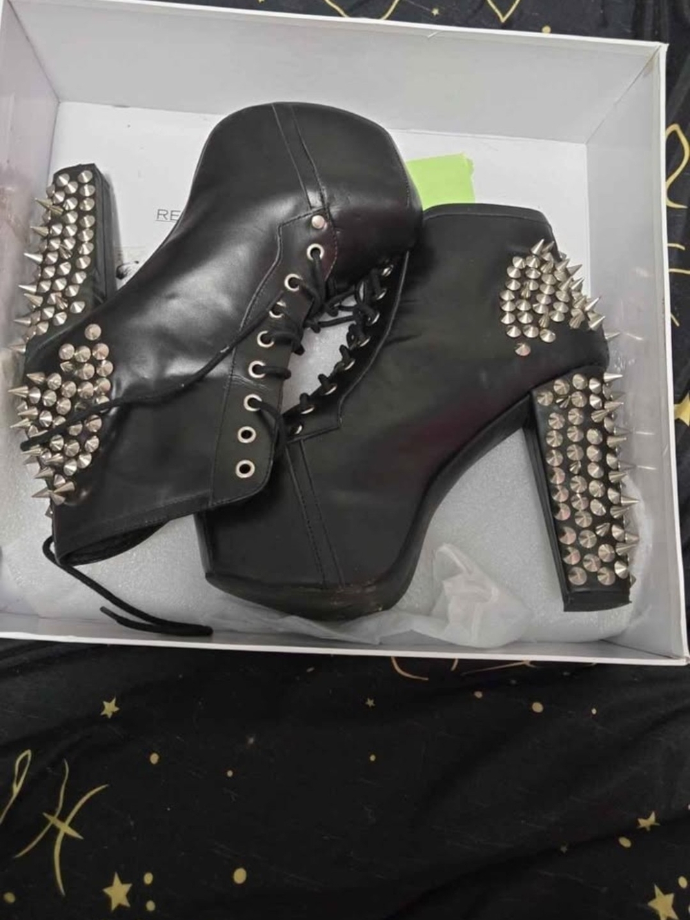 Jeffrey Campbell Black Spike-Stud Lace-Up Platform Boots